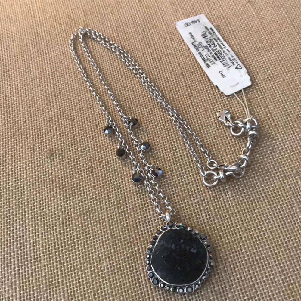 Lucky Brand Silver Tone Black Pendant Necklace